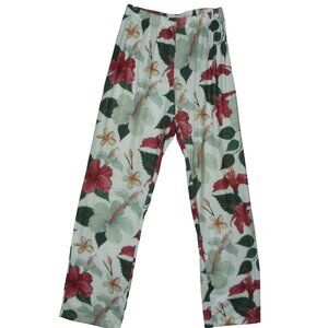 Pajama Pants Womens Size Small white green burgundy floral sleep pj's cotton